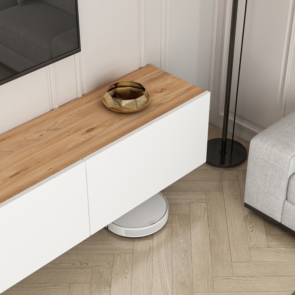 Mobile TV Sospeso 150 Cm 3 Ante A Ribalta West Bianco Con Top Legno