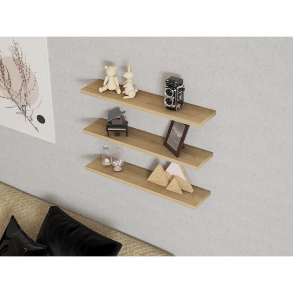 Set 3 Mensole Sospese Da 60 Cm Effetto Legno Chiaro Boss