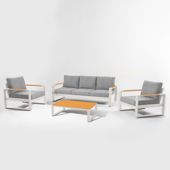 Salotto Da Esterno 5 Posti In Alluminio Boston Avorio