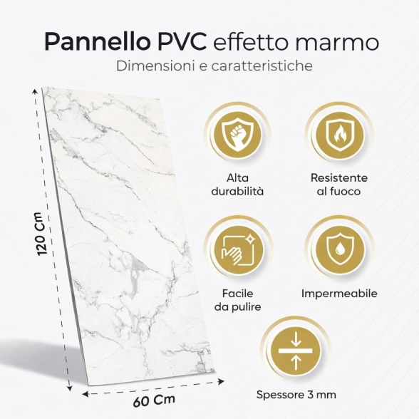Pannello decorativo effetto marmo set 6 pz 4,3 mt2 PVC in UV 120 x 60 Marmo Beige