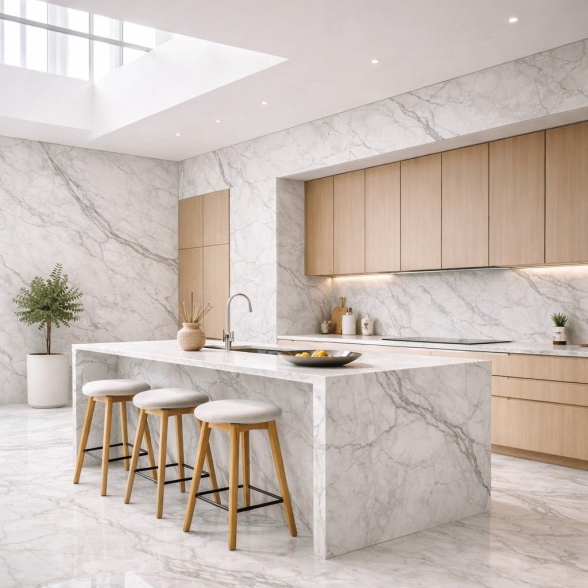 Pannello decorativo effetto marmo set 6 pz 4,3 mt2 PVC in UV 120 x 60 Marmo Bianco