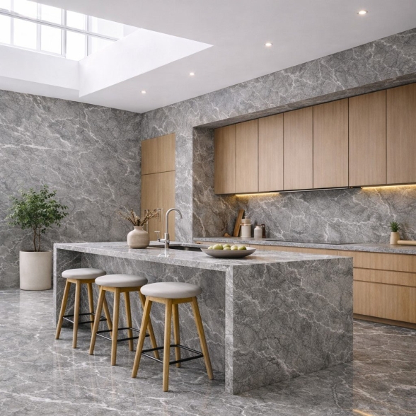 Pannello decorativo effetto marmo set 6 pz 4,3 mt2 PVC in UV 120 x 60 Marmo Grigio