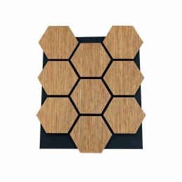 Pannello decorativo in legno MDF motivo esagonale e feltro PET Set 12 pz 62x76 fonoassorbente Rovere