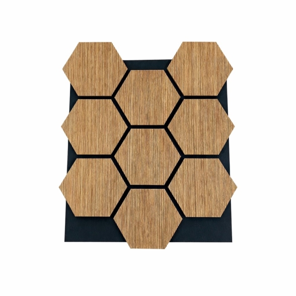 Pannello decorativo in legno MDF motivo esagonale e feltro PET Set 12 pz 62x76 fonoassorbente Rovere