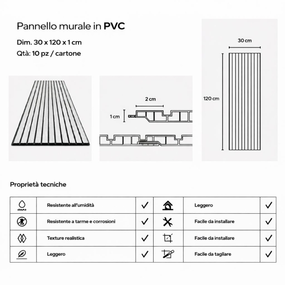 Pannello decorativo in PVC a listelli effetto doghe in legno Set 10 pz 120x30 Rovere