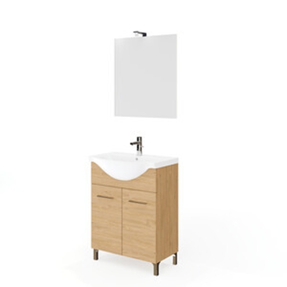 Mobile Bagno Con Piedini Rubino 2 Ante 65 Cm Rovere Naturale