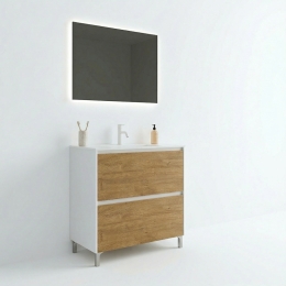 Mobile Bagno Lisbona 2 Cassetti 100 Cm Bianco Lucido Rovere Naturale