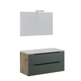 Mobile Bagno Comfort 2 Cassetti Cannettato 100 Cm Rovere Verde Salvia