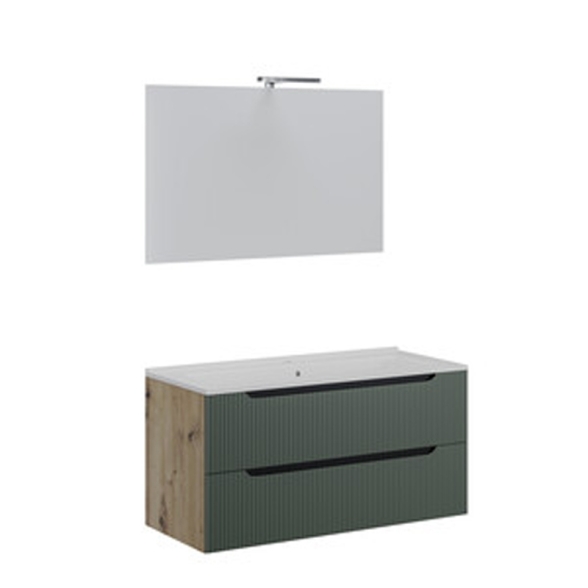 Mobile Bagno Comfort 2 Cassetti Cannettato 100 Cm Rovere Verde Salvia