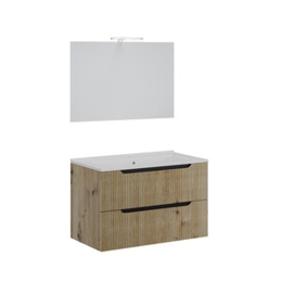 Mobile Bagno Sospeso Comfort 2 Cassetti Cannettato 80 Cm Rovere Oro