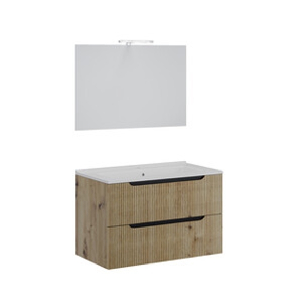 Mobile Bagno Sospeso Comfort 2 Cassetti Cannettato 80 Cm Rovere Oro