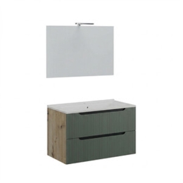 Mobile Bagno Comfort 2 Cassetti Cannettato 80 Cm Rovere Verde Salvia