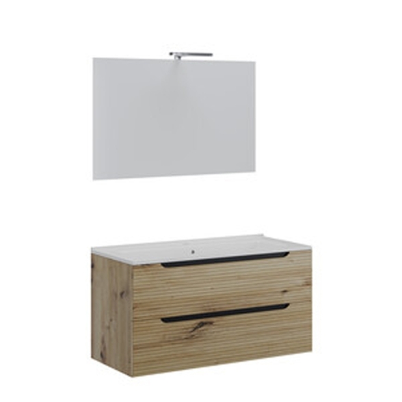 Mobile Bagno Sospeso Comfort 2 Cassetti Dogato 100 Cm Rovere Oro