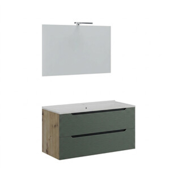 Mobile Bagno Comfort 2 Cassetti Dogato 100 Cm Rovere Verde Salvia