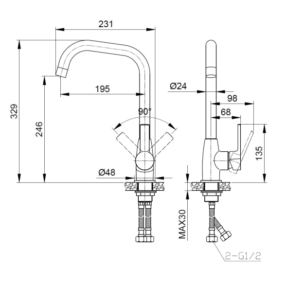 Miscelatore Lavello Cucina Cromato Canna Alta Tati Karag