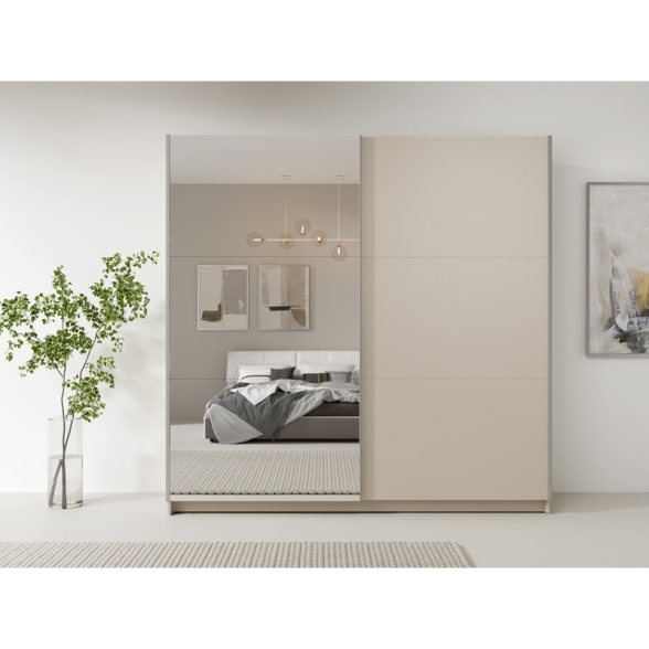 Armadio 200x207h Cm 2 Ante Scorrevoli Con Specchio Tortora Arsala