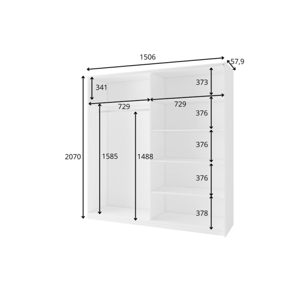 Armadio 150x207h Cm 2 Ante Scorrevoli Con Specchio Arsola Crema