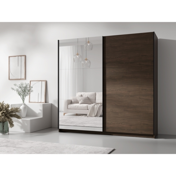 Armadio 200x207h Cm 2 Ante Scorrevoli Con Specchio Arsola Noce