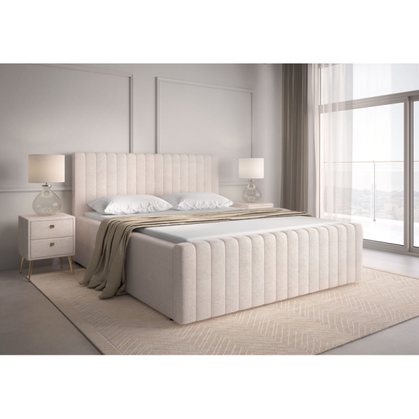 Letto Matrimoniale 160x200 Cm Contenitore Con Rete Imbottito Batina Beige