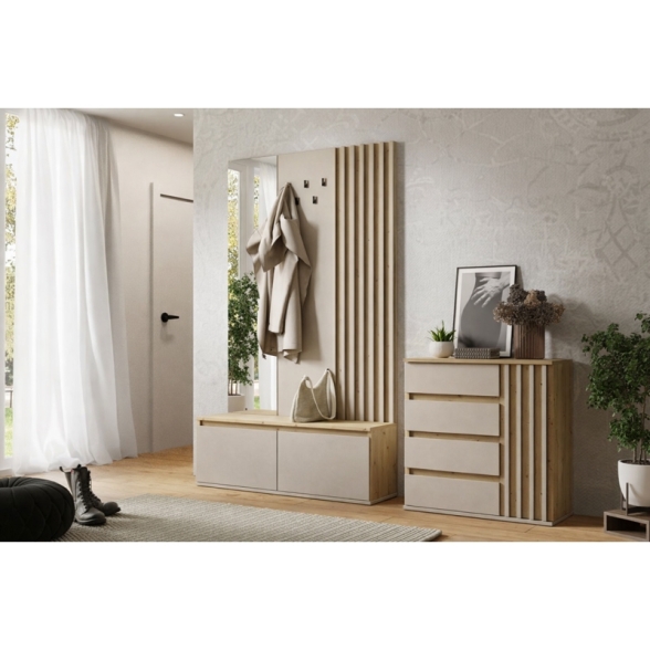 Mobile Ingresso Con Appendiabiti Scarpiera E Specchio Doris Rovere E Crema