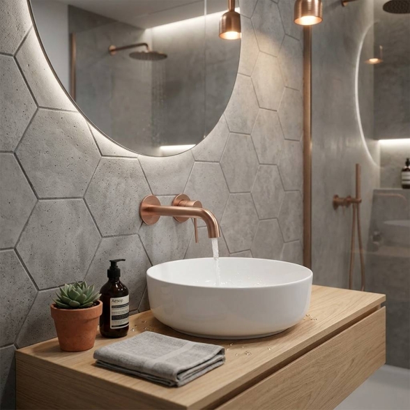 Miscelatore Lavabo A Muro In Ottone Oro Rosa Spazzolato Smooth Rubicer