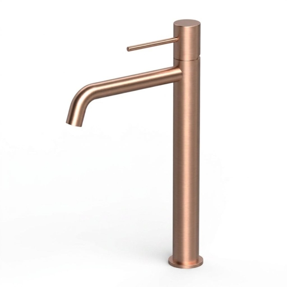 Miscelatore Lavabo Alto In Ottone Oro Rosa Spazzolato Smooth Rubicer