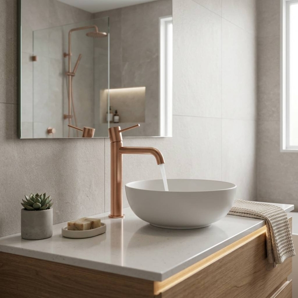 Miscelatore Lavabo Alto In Ottone Oro Rosa Spazzolato Smooth Rubicer