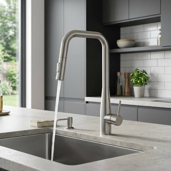 Miscelatore Lavello Cucina Con Doccino Estraibile In Ottone Smooth Acciaio Spazzolato