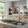 Miscelatore Lavello Cucina Con Doccino Estraibile In Ottone Smooth Oro Rosa Spazzolato