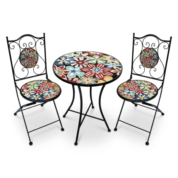 Set Bistrot Tavolo Maioliche D60xH75 Con 2 Sedie Pieghevoli Allegria