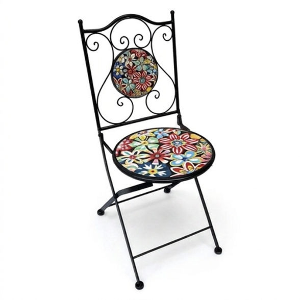 Set Bistrot Tavolo Maioliche D60xH75 Con 2 Sedie Pieghevoli Allegria