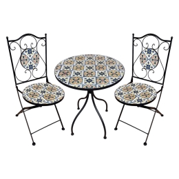 Set Bistrot Tavolo Maioliche D60xH75 Con 2 Sedie Pieghevoli Fiocco