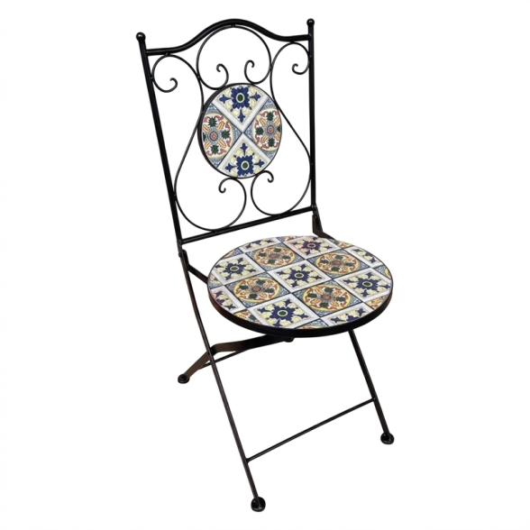 Set Bistrot Tavolo Maioliche D60xH75 Con 2 Sedie Pieghevoli Fiocco