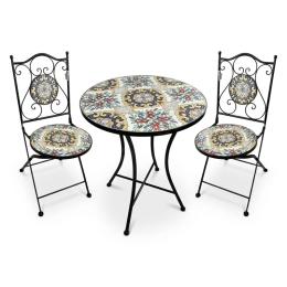 Set Bistrot Tavolo Maioliche D60xH75 Con 2 Sedie Pieghevoli Fiorarte