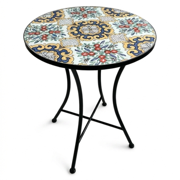 Set Bistrot Tavolo Maioliche D60xH75 Con 2 Sedie Pieghevoli Fiorarte