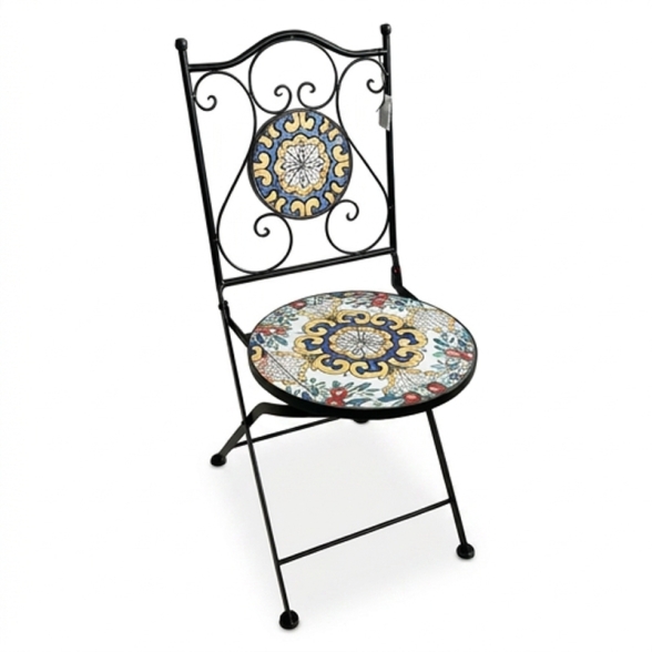 Set Bistrot Tavolo Maioliche D60xH75 Con 2 Sedie Pieghevoli Fiorarte