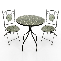 Set Bistrot Tavolo Maioliche D60xH75 Con 2 Sedie Pieghevoli Fogliarte