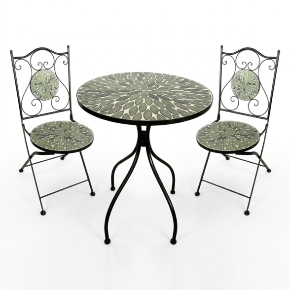 Set Bistrot Tavolo Maioliche D60xH75 Con 2 Sedie Pieghevoli Fogliarte