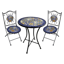 Set Bistrot Tavolo Maioliche D60xH75 Con 2 Sedie Pieghevoli Genziana