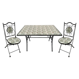 Set Da Pranzo Tavolo Maioliche Rettangolare 120x80 Con 2 Sedie Pieghevoli Flora