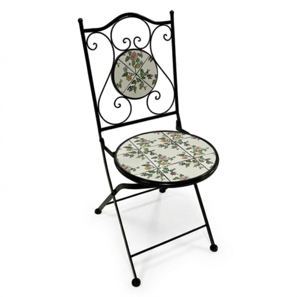 Set Da Pranzo Tavolo Maioliche Rettangolare 120x80 Con 2 Sedie Pieghevoli Flora