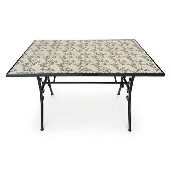 Set Da Pranzo Tavolo Maioliche Rettangolare 120x80 Con 2 Sedie Pieghevoli Flora