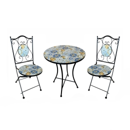 Set Bistrot Tavolo Mosaico Tondo 60 Cm Con 2 Sedie Pieghevoli Lemon