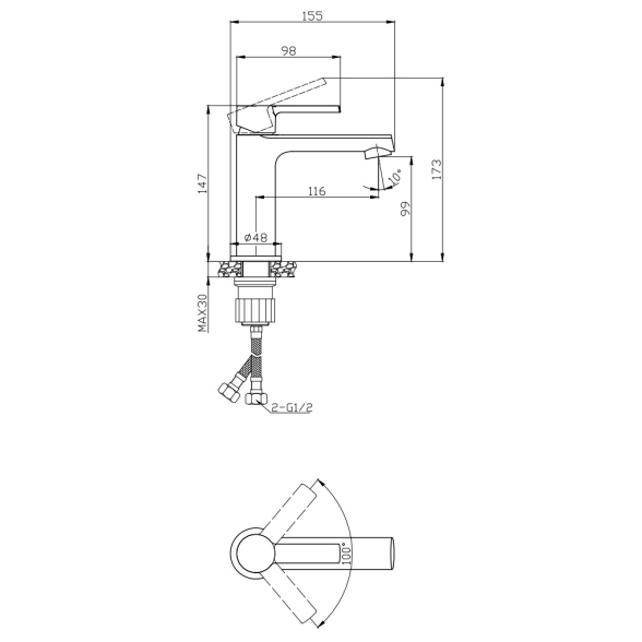 Rubinetto Miscelatore Per Lavabo In Ottone Cromato Tati Karag