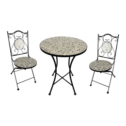 Set Bistrot Tavolo Mosaico Tondo 60 Cm Con 2 Sedie Pieghevoli Lille