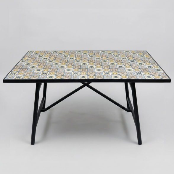 Tavolo Da Esterno 100x200 Cm Con Top In Maioliche E Struttura In Ferro Amalfi