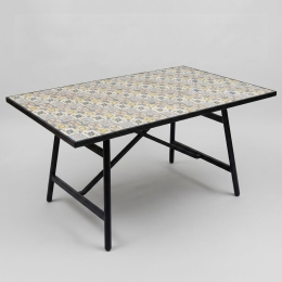 Tavolo Da Esterno 90x160 Cm Con Top In Maioliche E Struttura In Ferro Amalfi