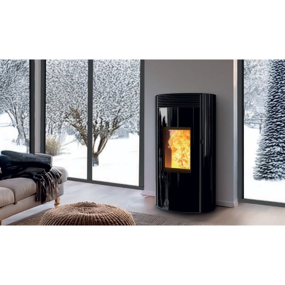 Termostufa a Pellet Autopulente MW28 Wi-Fi Ermetica Cuma Glass Caminetti Montegrappa