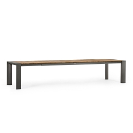 Tavolo Da Esterno In Alluminio Piano In Teak Allungabile 110x253/384 Cm Cameron Antracite Bizzotto