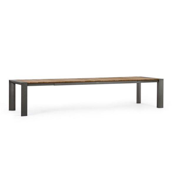 Tavolo Da Esterno In Alluminio Piano In Teak Allungabile 110x253/384 Cm Cameron Antracite Bizzotto
